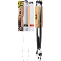kleště grilovací 40,5cm BBQ nerez, dřevěná rukojeť, 385062