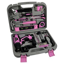 FIELDMANN FDG 5025-58R aku vrtačka 12V + sada ručního nářadí RŮŽOVÁ, 58-dílná