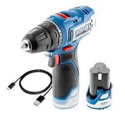 DEDRA aku vrtačka 12V/2Ah, 32Nm, 0-400/1300 ot./min., nabíjecí kabel USB-C, DED7310T01