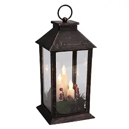 lucerna LED svíčka 29*14*14cm, sklo/PH MĚĎ ČERNÁ S ČASOVAČEM, 385744