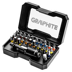 GRAPHITE sada bitů 32ks, PL+PH+PZ+TORX+HEX, magnetický unašeč s pojistkou, redukce na hlavice 56H608