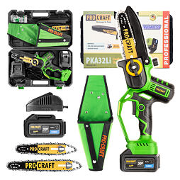 PROCRAFT PKA32Li-P aku ruční řetězová pilka 20V/4Ah, lišty 152+203mm, bezuhlíkový motor, POUZDRO