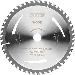 NAREX pilový kotouč 185*1,6/1,0,,*20mm, 48z, multiplex, dřevo, MDF, lamino, jemný řez