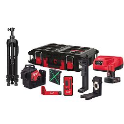 MILWAUKEE M12 3PLKIT-401P křížový 360° laser ZELENÝ, statív, držiaky, prijímač, terčík, PACKOUT