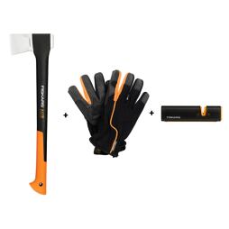 FISKARS set sekera X17 + ostřič Xsharp + rukavice, 10516