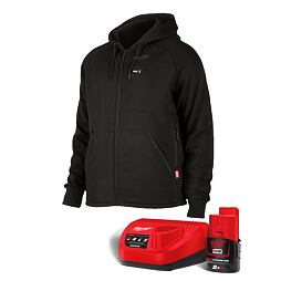 MILWAUKEE M12 HHBL4-201 (XL) vyhrievaná mikina s kapucňou 12V/2Ah, držiak aku batérie, čierna