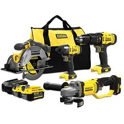STANLEY SFMCK469M2 aku sada 18V, FATMAX V20, 4*stroj + 2*aku 18V/4Ah, textilní brašna