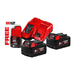 MILWAUKEE M18 NRG-502 aku sada 18V 2*M18 B5 + 12V 1*M12 B2 + M12-18FC
