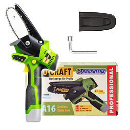 PROCRAFT PKA16 BB aku ruční řetězová pilka 16V, lišta 100mm, bezuhlíkový motor, bez baterie