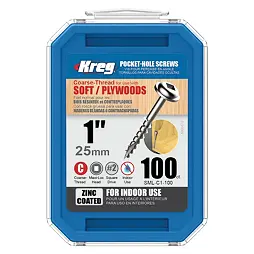 KREG Zinc Maxi-Loc šrouby pro skryté spoje - 25mm, hrubý závit, 100ks SML-C1-100