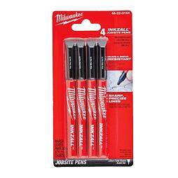 MILWAUKEE 48223164 súprava značkovačov 4ks s tenkým hrotom 0,6mm, odolné proti zanášaniu, čierna