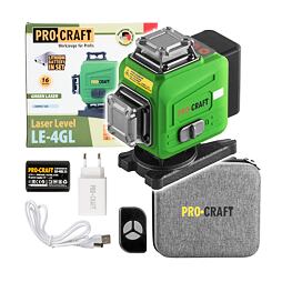 PROCRAFT LE-4GL laser křížový, ZELENÝ, samonivelační, linka 1cm nad zemí, aku 3,7V/4Ah