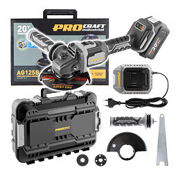 PROCRAFT INDUSTRIAL AG125B-1B-C aku bezuhlíková úhlová bruska 20V/4Ah, 3 rychlosti, kufr