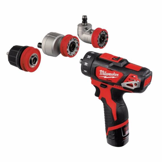 MILWAUKEE M12 BDDXKIT-202C aku skrutkovač s výmennými nástavcami 12V/2Ah