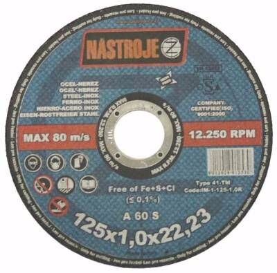 NÁSTROJE CZ kotúč rezný 125*1,0mm oceľ a nerez IM-1-125-1,0R