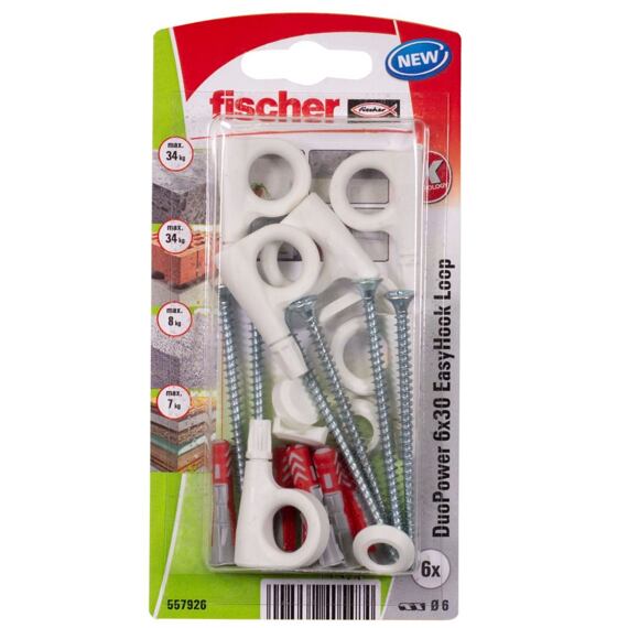 FISCHER DUOPOWER 6*30 + EASYHOOK OČKO blister, 6 ks