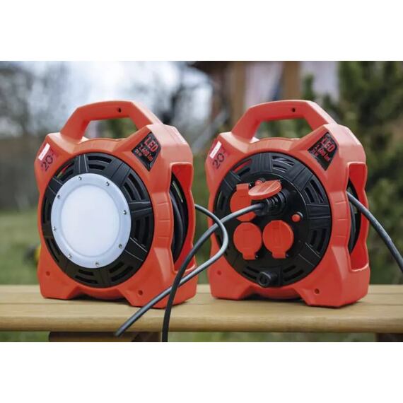 EMOS kabel 230V prodlužovací 20m/4Z guma, 1,5mm, LED reflektor 20W/1600lm, pohyblivý střed, P08420