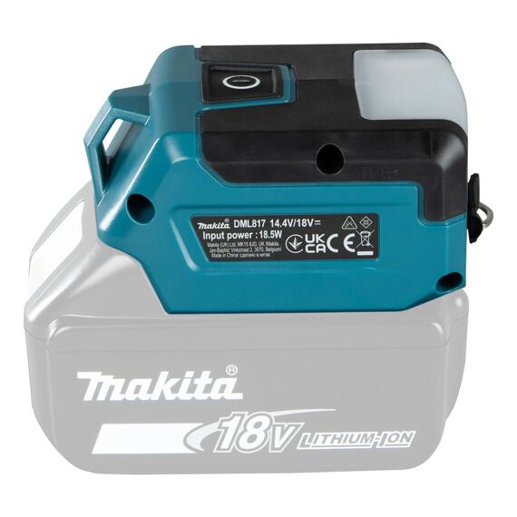 MAKITA DML817 aku svítilna LED 18V LXT, 300lm kombi svícení, 150lm čelní/horní svícení, bez baterie
