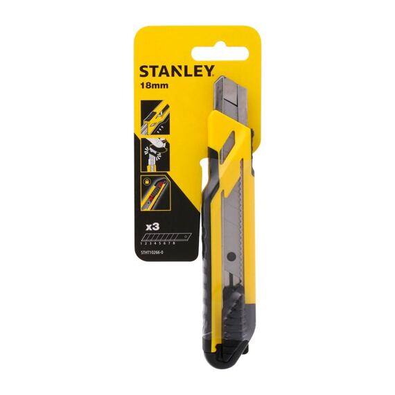 STANLEY STHT10266-0 ulamovací nůž 18mm, PH, pogumovaný s tlačítkem, 3ks čepelí