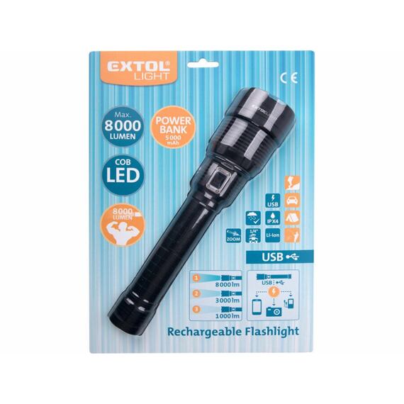 EXTOL Light svítilna 8000lm, ZOOM, USB, powerbanka 60W COB LED 43142