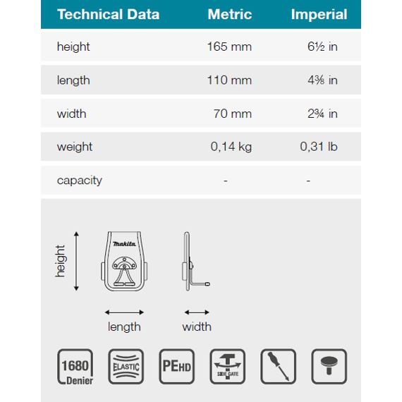 MAKITA E-15291 držiak na náradie a kladivo 110*70*165mm (old=E-05234)