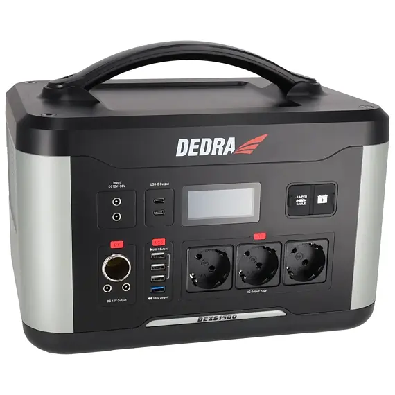 DEDRA DEZS1500 nabíjecí stanice/powerbanka 1500/3000W, 1408Wh, LiFePO4, 3*230V, DC 12V/10A, USB