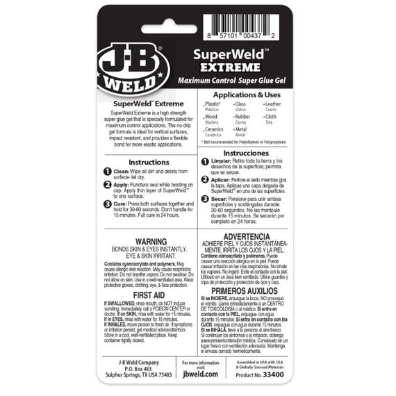 J-B WELD vteřinové gelové lepidlo nárazuvzdorné SuperWeld Extreme 15g