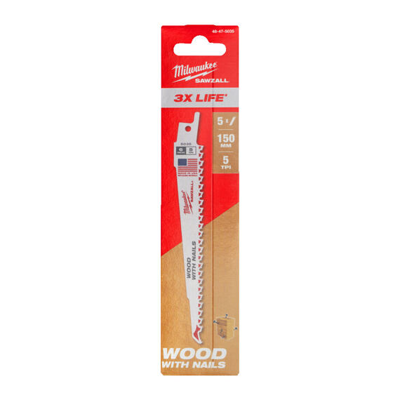 MILWAUKEE 48475035 pilky do ocasky THIN KERF 150*5/TP, síla 1,27mm, dřevo, dřevo s hřebíky, 5ks