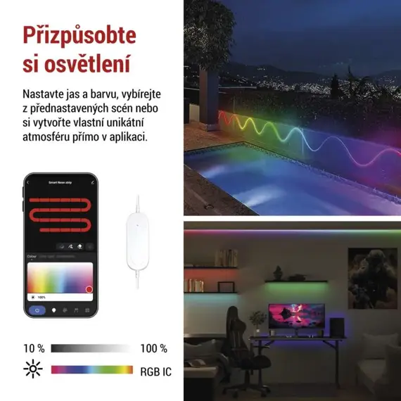EMOS GoSmart ohebný LED pásek NEON bílý, 5 m, 33 W, RGBIC stmívatelný, WiFi, ZPW513I