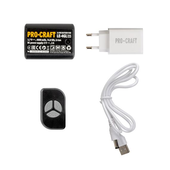PROCRAFT LE-4GL laser křížový, ZELENÝ, samonivelační, linka 1cm nad zemí, aku 3,7V/4Ah