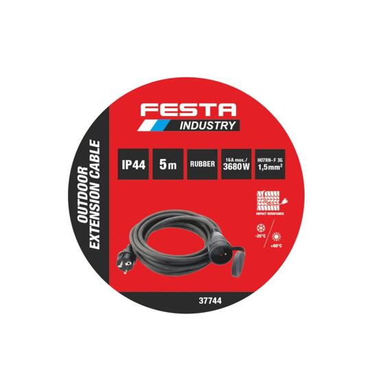FESTA kabel prodlužovací 230V, 3*1,5mm, 5m, max. 3800W, venkovní, guma-neopren, IP44. 37744