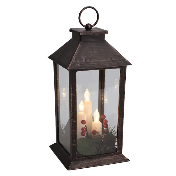 lucerna LED svíčka 29*14*14cm, sklo/PH MĚĎ ČERNÁ S ČASOVAČEM, 385744