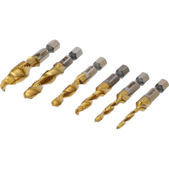 TOYA sada vrtáků se závitníkem M3-M10 HSS, 6ks, stopka 1/4" HEX