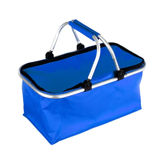 košík nákupní skládací 48*24*28cm, Al + polyester, uzavírání na zip, modrý, 326247