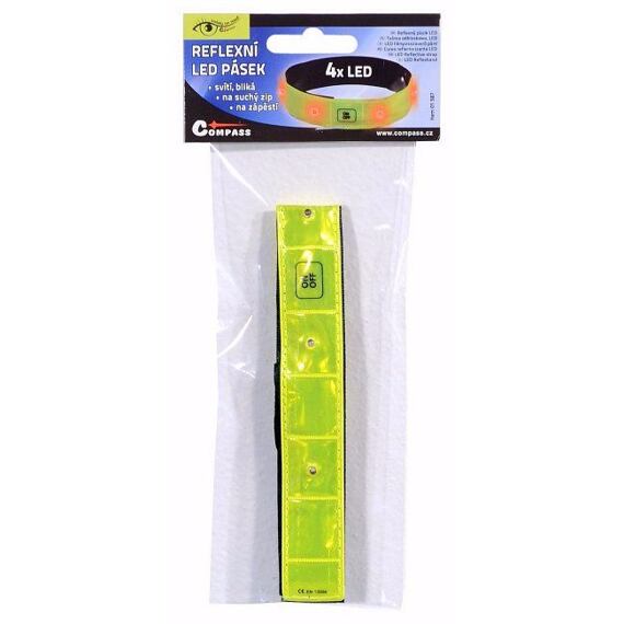 COMPASS pásek reflexní svítící žlutý 41cm, 4*LED 01587
