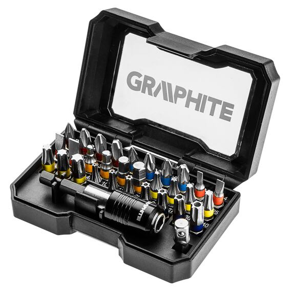 GRAPHITE sada bitů 32ks, PL+PH+PZ+TORX+HEX, magnetický unašeč s pojistkou, redukce na hlavice 56H608