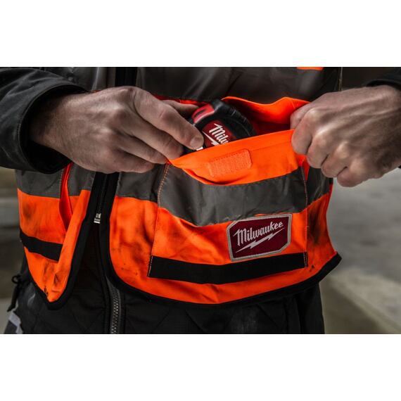 MILWAUKEE 4932471899 vesta výstražná PREMIUM vel. L/XL, ORANŽ, vysoká viditelnost, zip, kapsy, límec