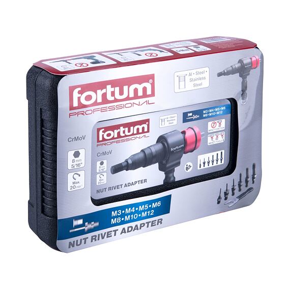 FORTUM adaptér nýtovací na vrtačku pro nýtovací matice "T", M3 - M12, 4770664