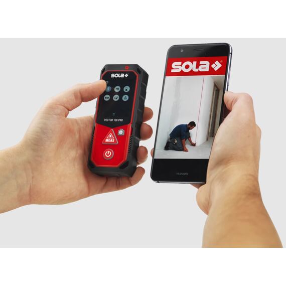 SOLA Vector 100 PRO Set, laserový diaľkomer 100m, dotyková obrazovka, meranie uhlov, Bluetooth