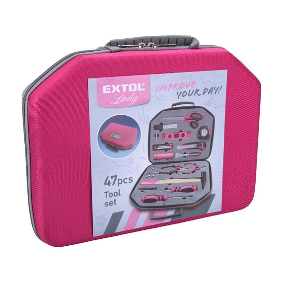 EXTOL Lady sada ručního nářadí 1/4", 47ks, růžová, 6590