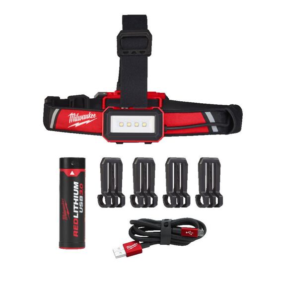 MILWAUKEE L4 HLRP-301 čelovka nabíjacia 4V, 600/350/125/25lm, ultratenká hlava, aku vzadu