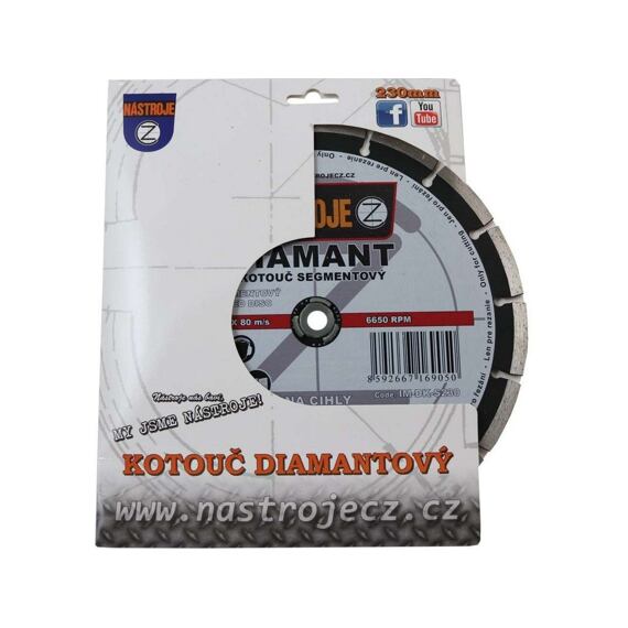 NÁSTROJE CZ diamantový kotouč segmentový 230*2,5*22,2mm kámen, cihly a stavební materiály IM-DK-S230