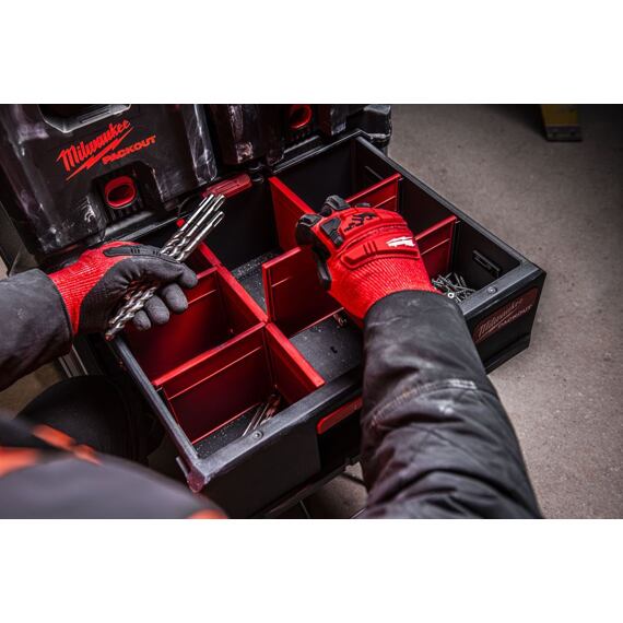 MILWAUKEE 4932472129 box PACKOUT, 2 zásuvky, guličkové výsuvy, súprava priehradek