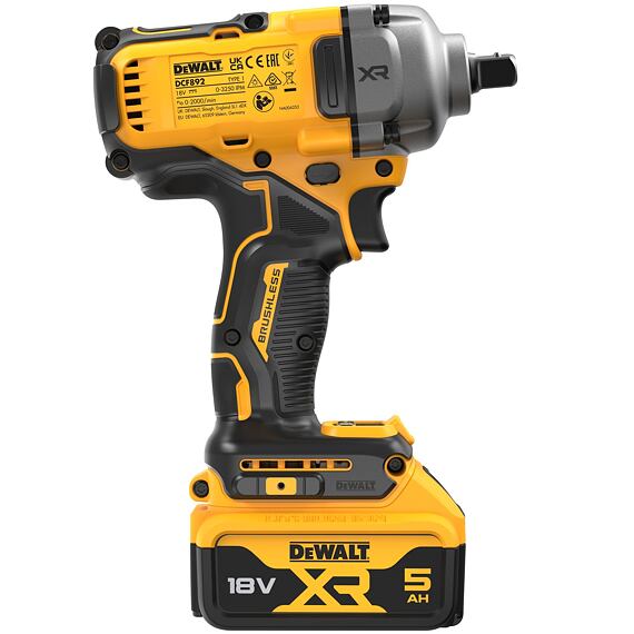 DeWalt DCF892P2T aku rázový utahovák 18V/2*5Ah, 1/2", 813Nm, max. trhací moment 1152Nm, TSTAK