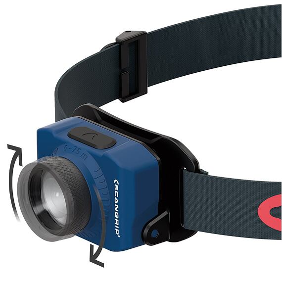 SCANGRIP čelovka ZOOM LED, 10/80/220 lm, dobíjecí USB, IP54