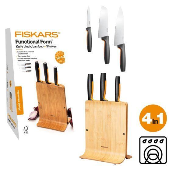 FISKARS 1057553 set nožů 3ks, Functional Form v dřevěném bloku