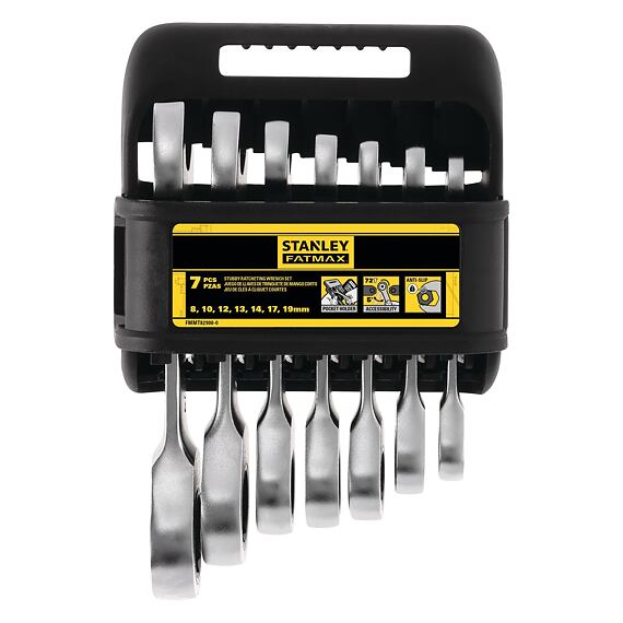 STANLEY FMMT82900-0 sada krátkých ráčnových OP klíčů 8-19mm, vyhnuté o 15°, PH držák
