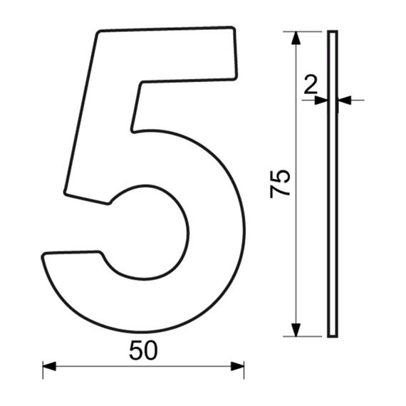 číslo domovní 5, 75mm, nerezové, ČERNÉ