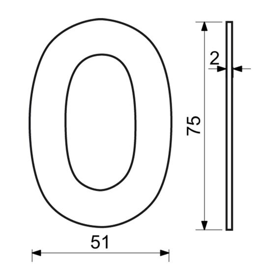 číslo domovní 0, 75mm, nerezové, ČERNÉ