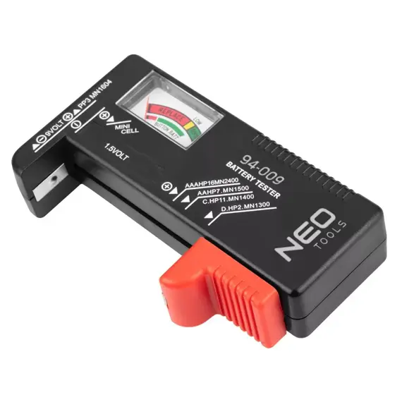 NEO tester baterií a akumulátorů 1,5V - 9V, včetně knoflíkových baterií, 94-009
